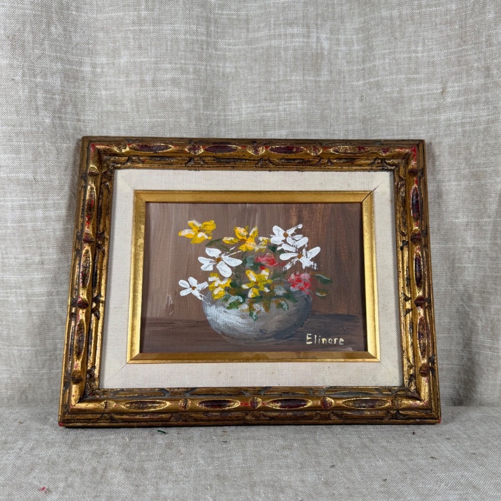 Floral Still Life Painting Good Vintage 1977 Signed Elinore Ornate Gold Frame